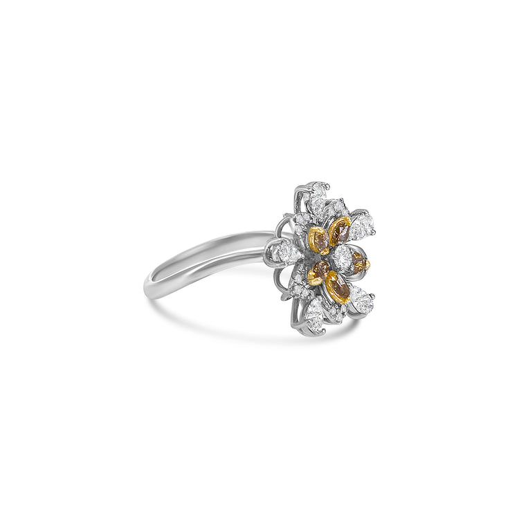 Fancy Yellow Marquise Cut Diamond Flower Ring