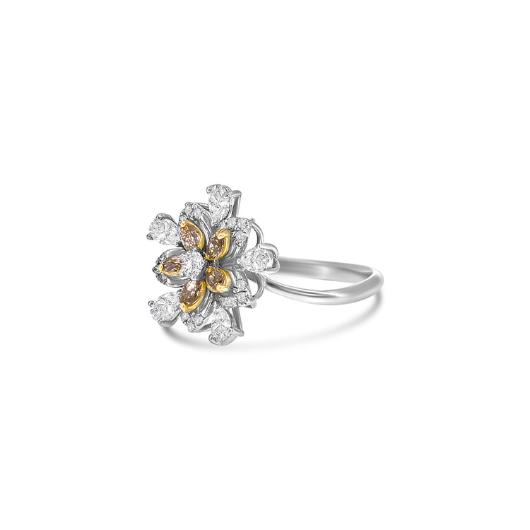 Fancy Yellow Marquise Cut Diamond Flower Ring