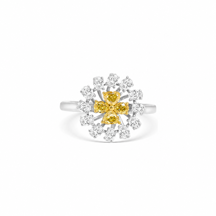 Fancy Yellow Pear Shape Diamond Flower Ring