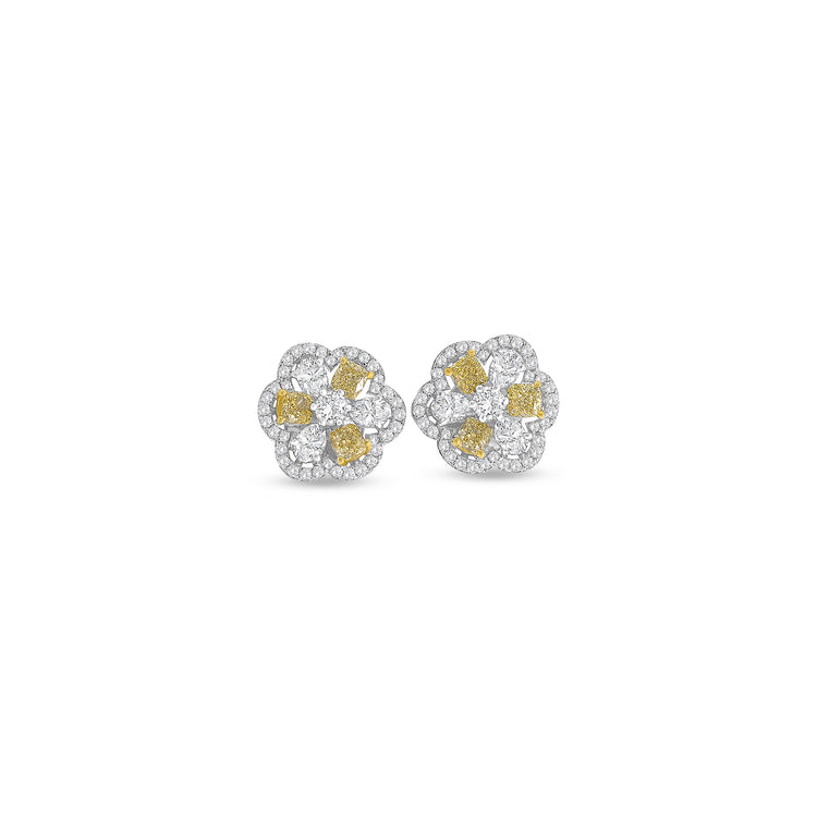 Fancy Yellow Cushion Diamond Halo Stud Earrings