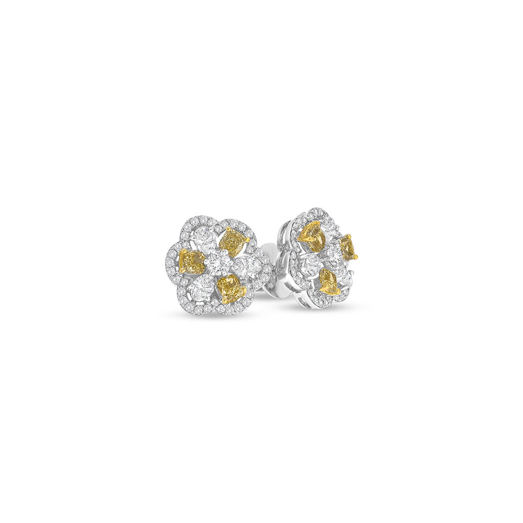 Fancy Yellow Cushion Diamond Halo Stud Earrings