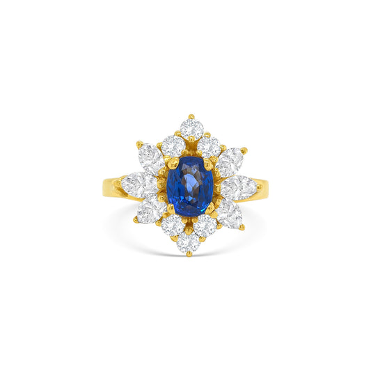 Oval Sapphire & Floral Diamond Halo Ring