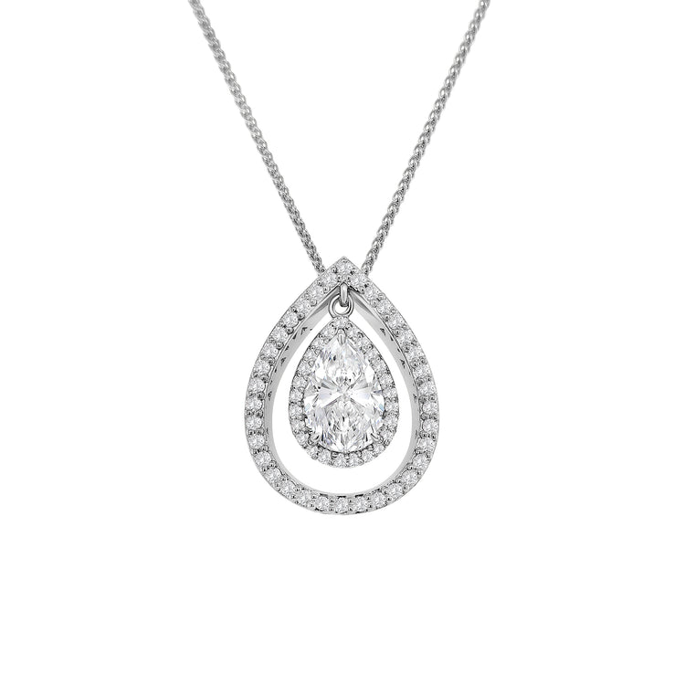 Floating Pear Shaped Diamond Halo Pendant