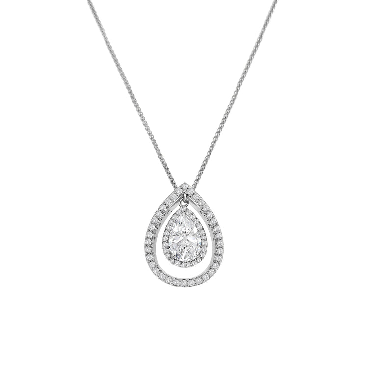 Floating Pear Shaped Diamond Halo Pendant
