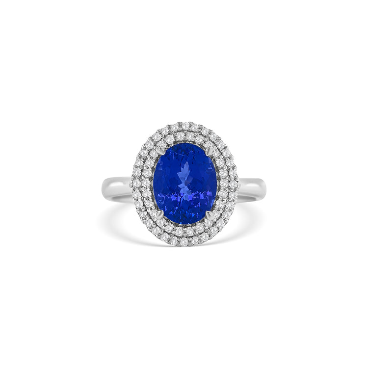 Oval Cut Tanzanite & Diamond Double Halo Ring