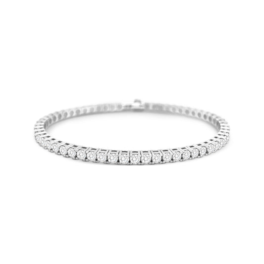 Diamond tennis bracelet with a row of round-cut diamonds set in white gold.
