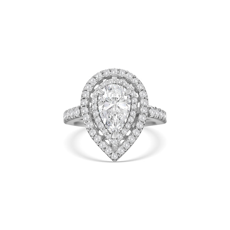 Pear Shape Double Halo Diamond Ring