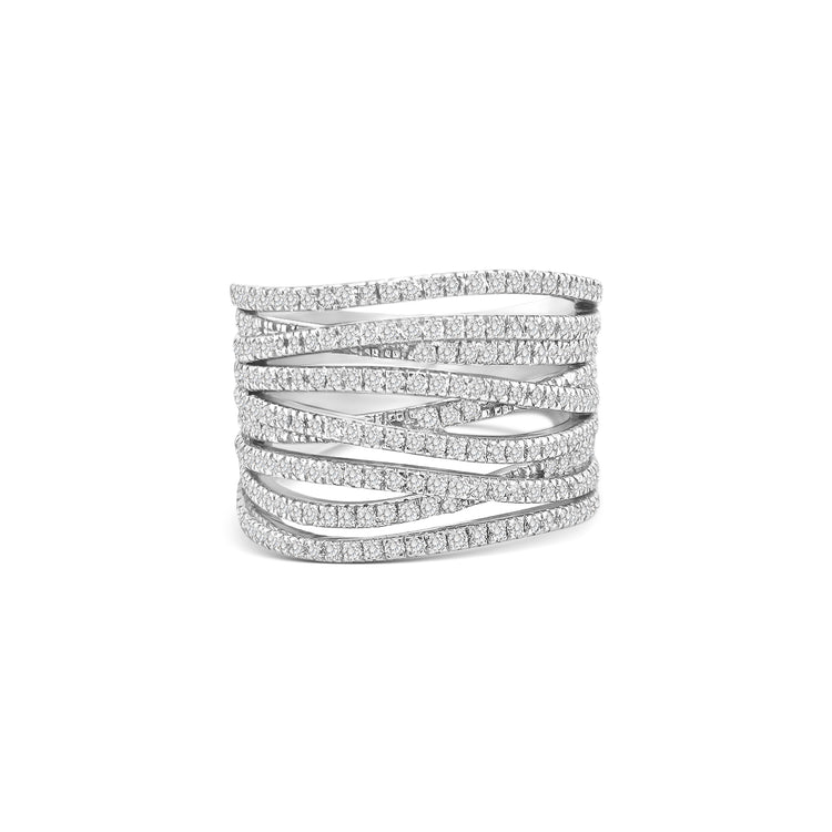 white gold diamond ring, multi-row diamond ring, round brilliant cut diamond ring, pavé diamond band ring, statement diamond jewellery, elegant women’s diamond ring