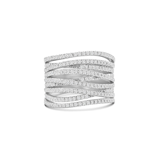 white gold diamond ring, multi-row diamond ring, round brilliant cut diamond ring, pavé diamond band ring, statement diamond jewellery, elegant women’s diamond ring