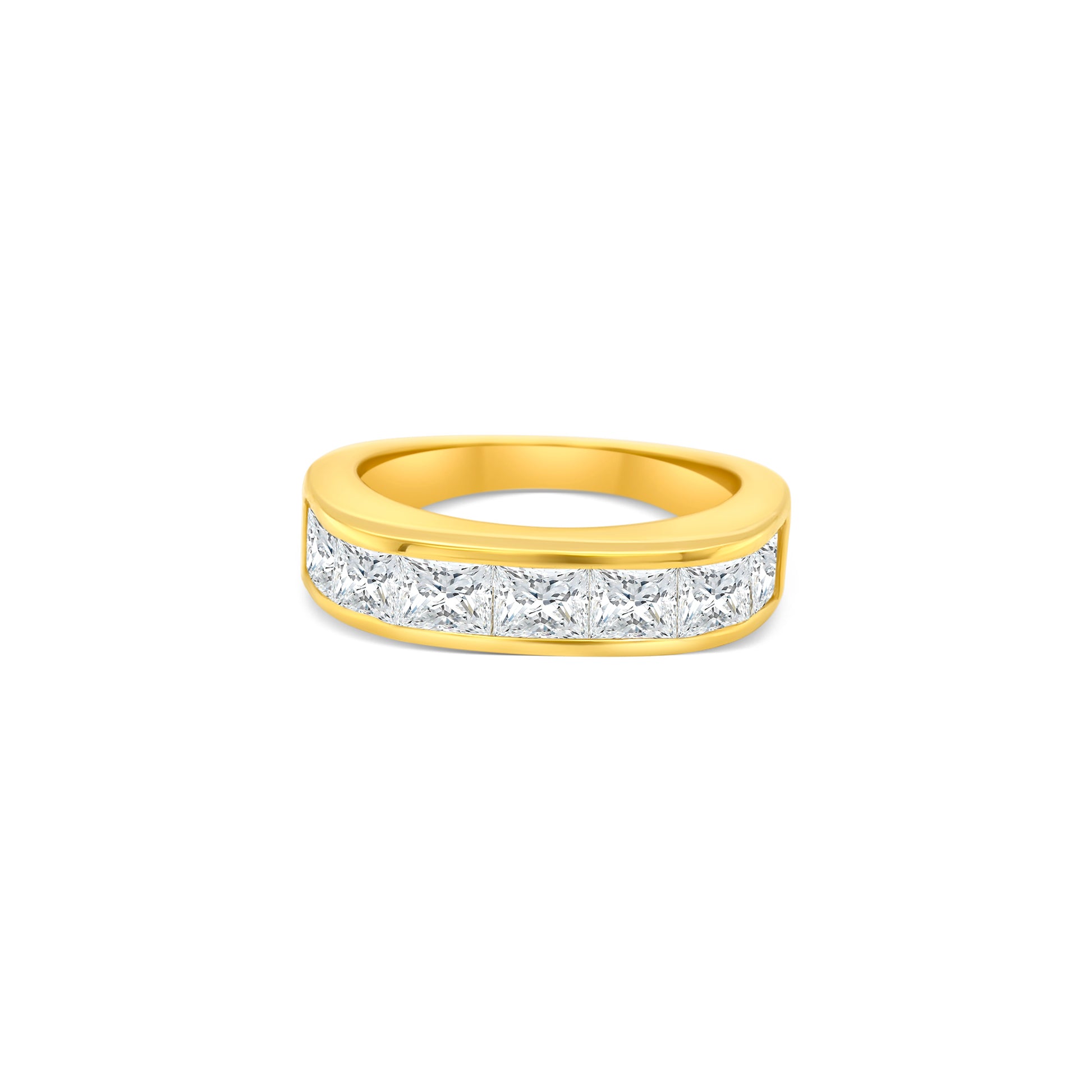 princess cut diamond band, channel set diamond ring, princess cut wedding band, modern diamond band, women’s diamond eternity ring