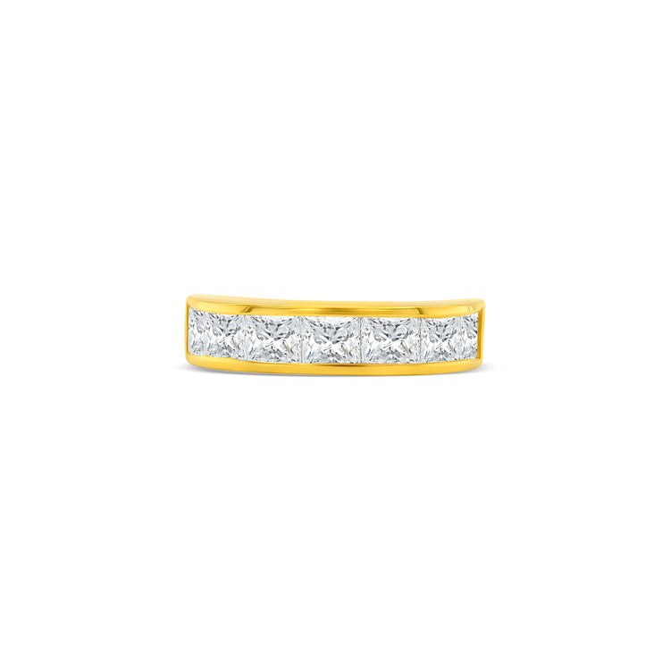 princess cut diamond band, channel set diamond ring, princess cut wedding band, modern diamond band, women’s diamond eternity ring