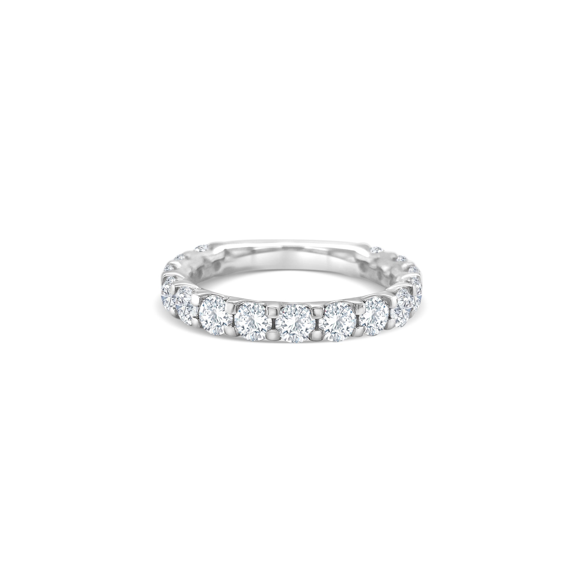 round brilliant half eternity ring, round diamond half eternity band, half eternity ring women, classic diamond ring, elegant eternity band
