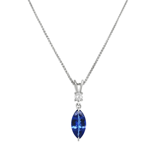 marquise tanzanite pendant, tanzanite and diamond jewelry, gemstone diamond pendant, marquise cut necklace, luxury tanzanite pendant