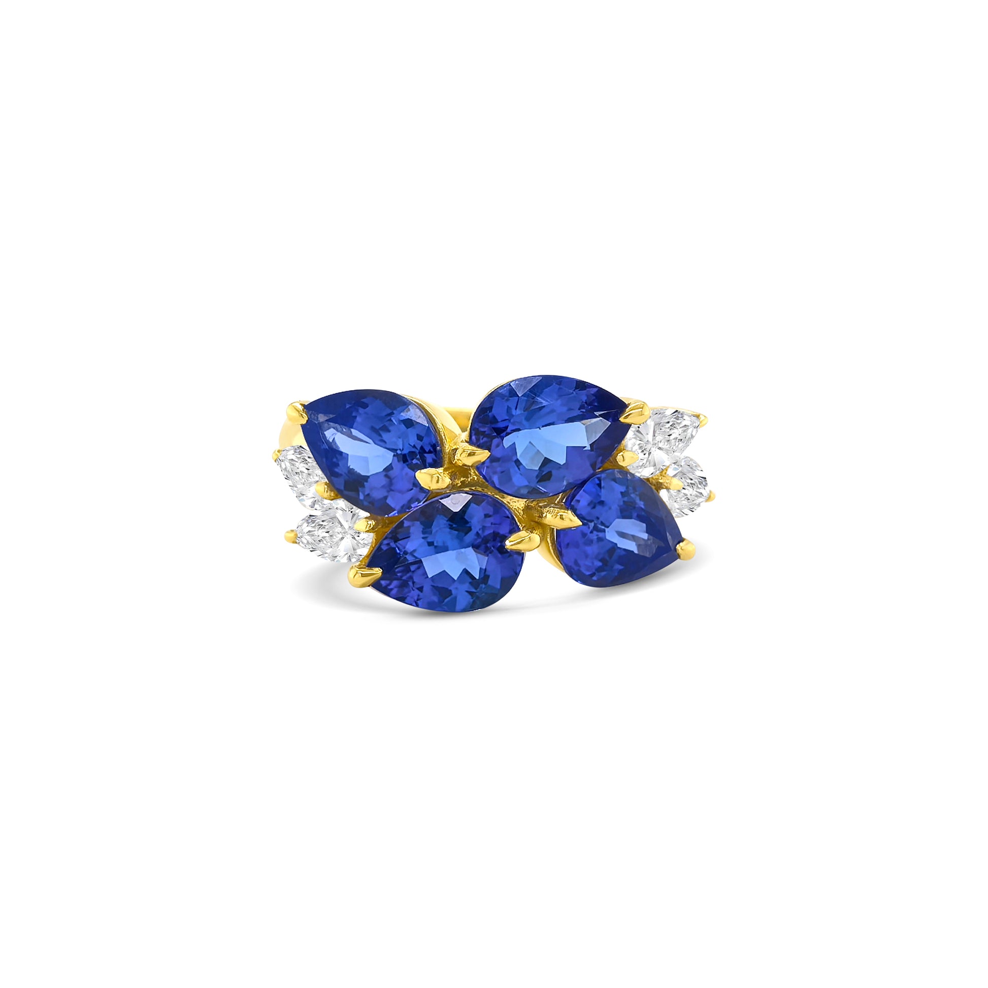 Cluster ring with pear-shaped tanzanite and matching diamond accents