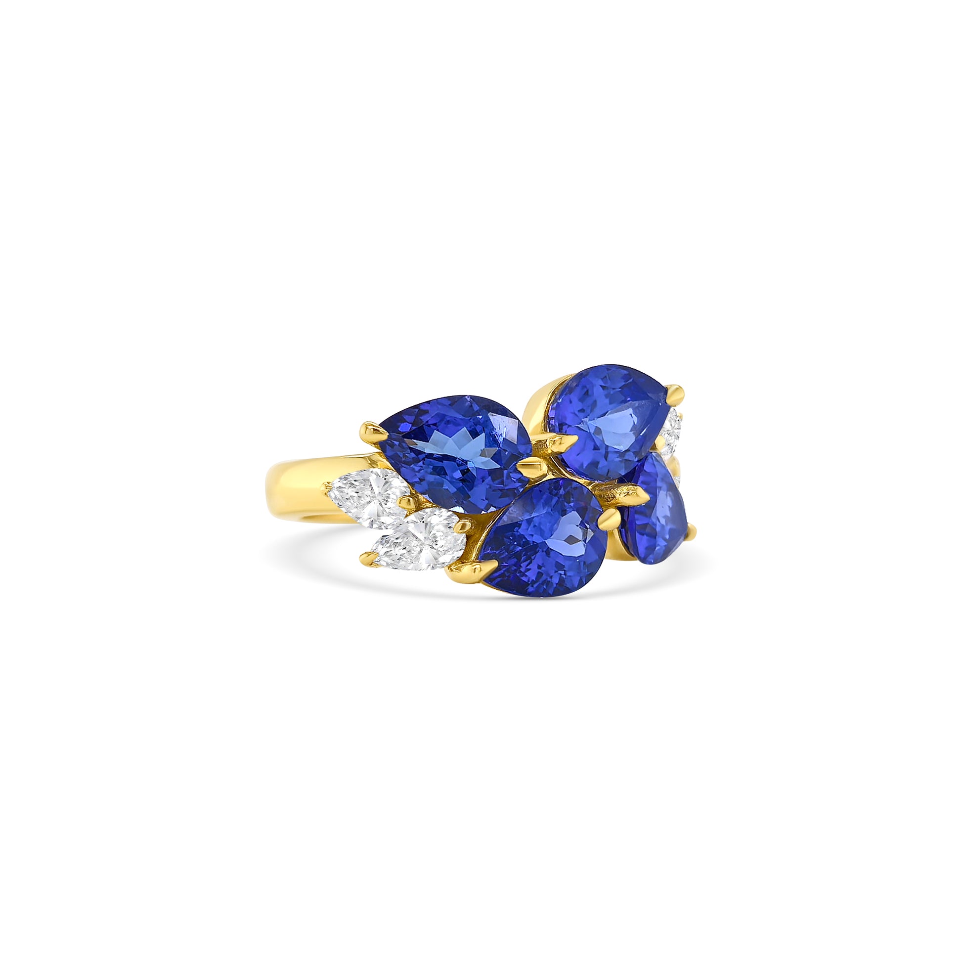 Cluster ring with pear-shaped tanzanite and matching diamond accents