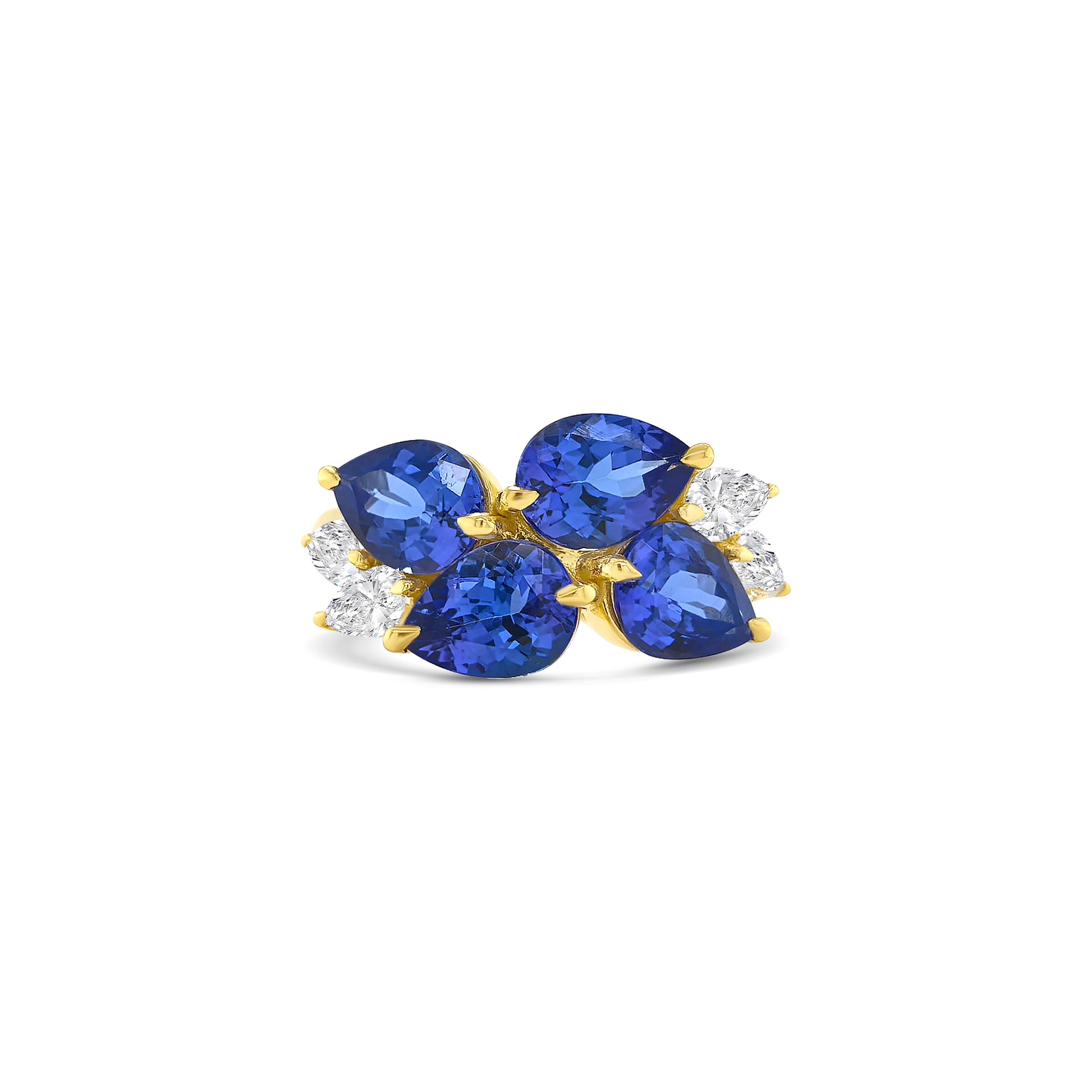 Cluster ring with pear-shaped tanzanite and matching diamond accents