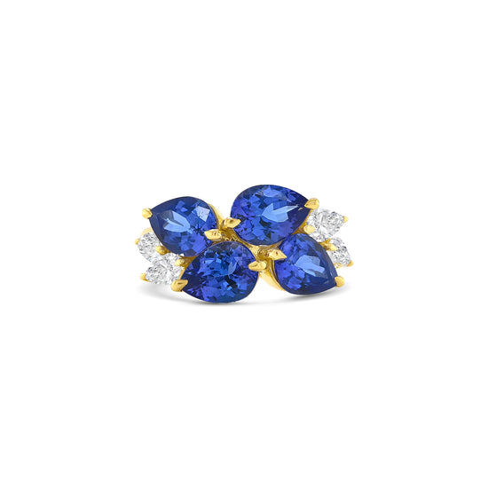 Cluster ring with pear-shaped tanzanite and matching diamond accents