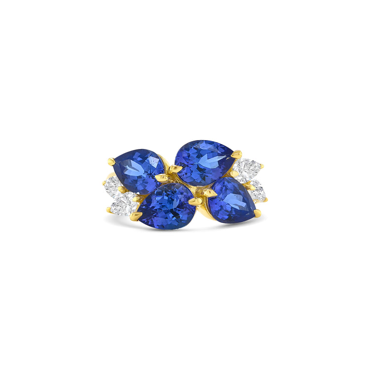 Cluster ring with pear-shaped tanzanite and matching diamond accents