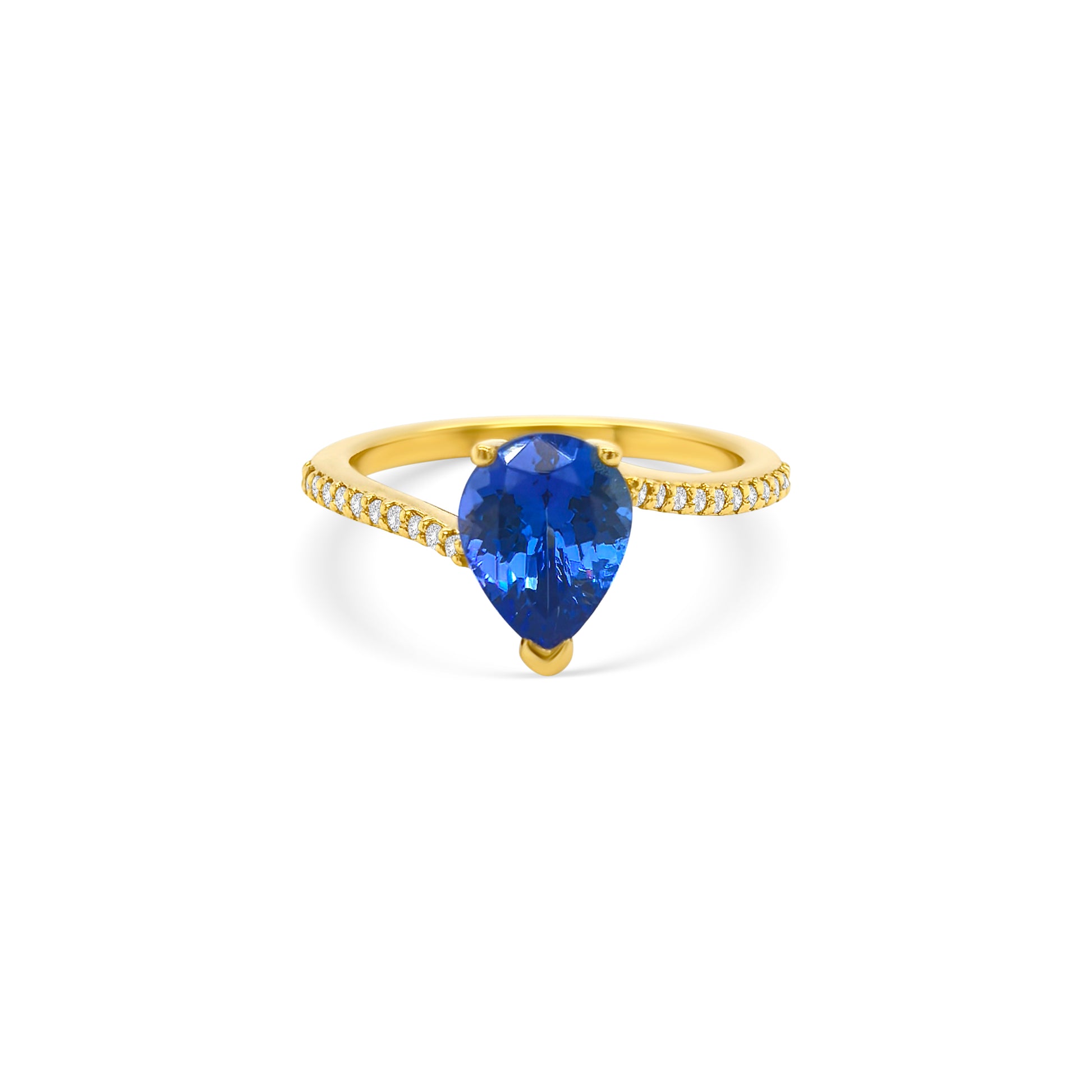 pear shape tanzanite ring, pear cut gemstone ring, tanzanite and diamond ring, elegant pear cut tanzanite jewelry, luxury gemstone ring, women’s tanzanite diamond ring, pear shaped engagement style ring, fine gemstone jewelry, white gold tanzanite and diamond ring, sparkling pear cut tanzanite ring