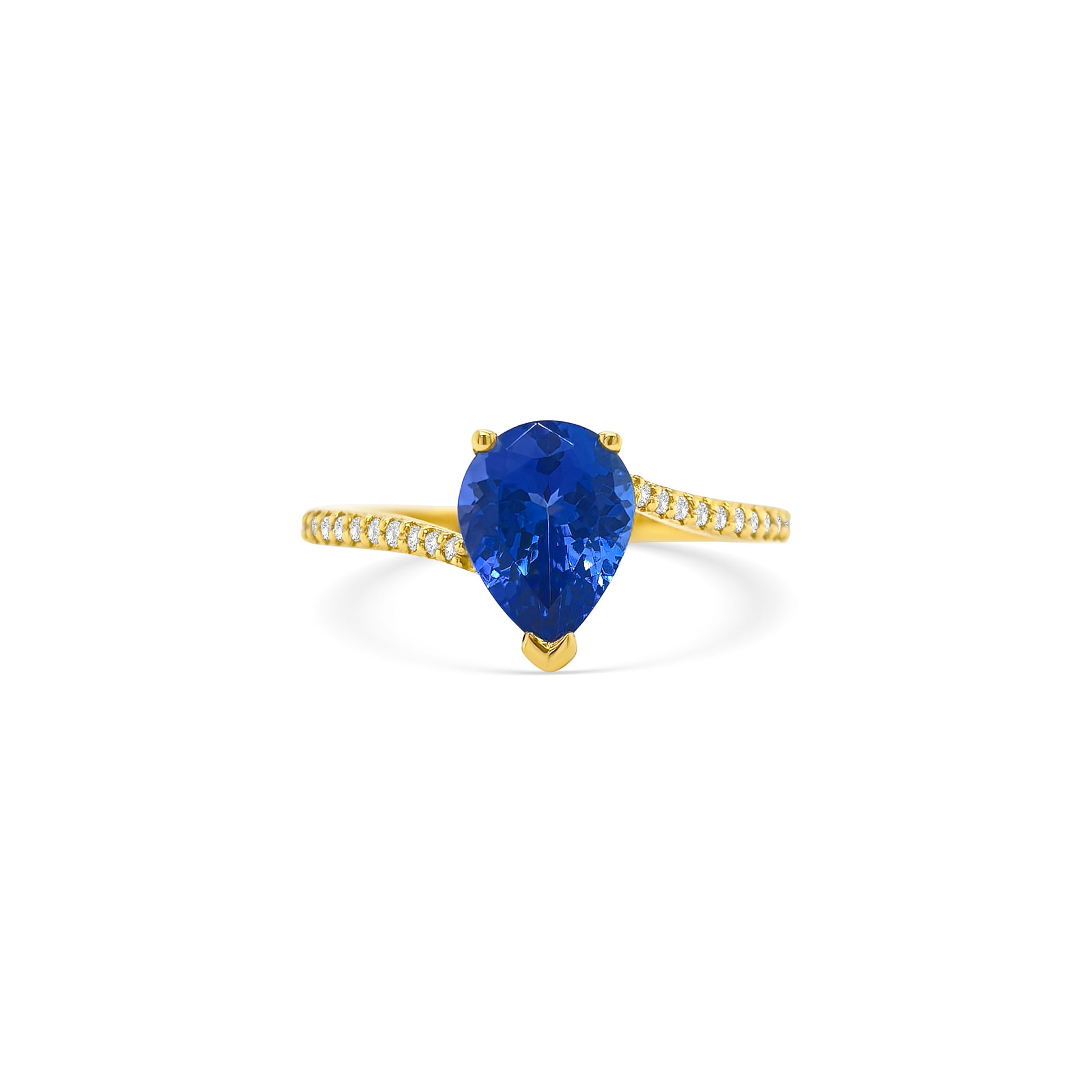 pear shape tanzanite ring, pear cut gemstone ring, tanzanite and diamond ring, elegant pear cut tanzanite jewelry, luxury gemstone ring, women’s tanzanite diamond ring, pear shaped engagement style ring, fine gemstone jewelry, white gold tanzanite and diamond ring, sparkling pear cut tanzanite ring