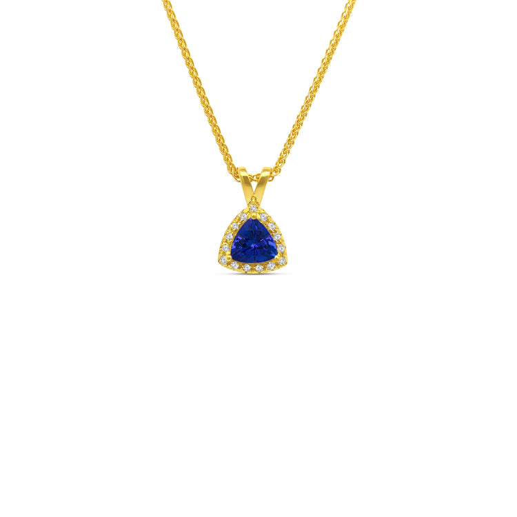 Trillion Tanzanite & Diamond Halo Pendant