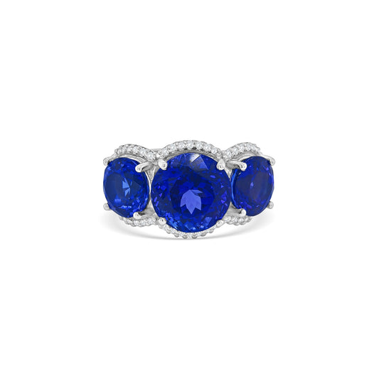 Trilogy Round Tanzanite & Diamond Halo Ring