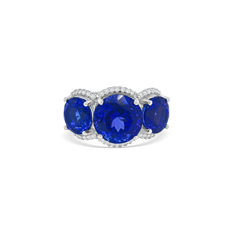 Trilogy Round Tanzanite & Diamond Halo Ring