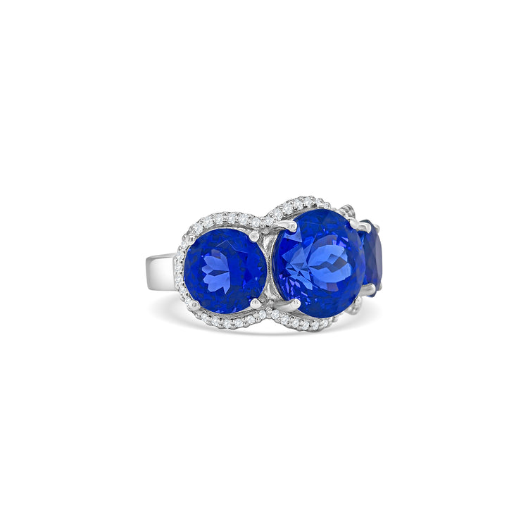 Trilogy Round Tanzanite & Diamond Halo Ring
