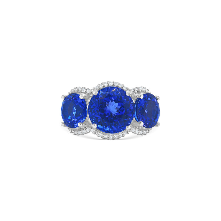 Trilogy Round Tanzanite & Diamond Halo Ring