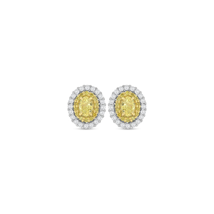 Fancy Yellow Oval Diamond Halo Stud Earring