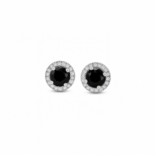 Round Black Diamond Halo Stud Earrings