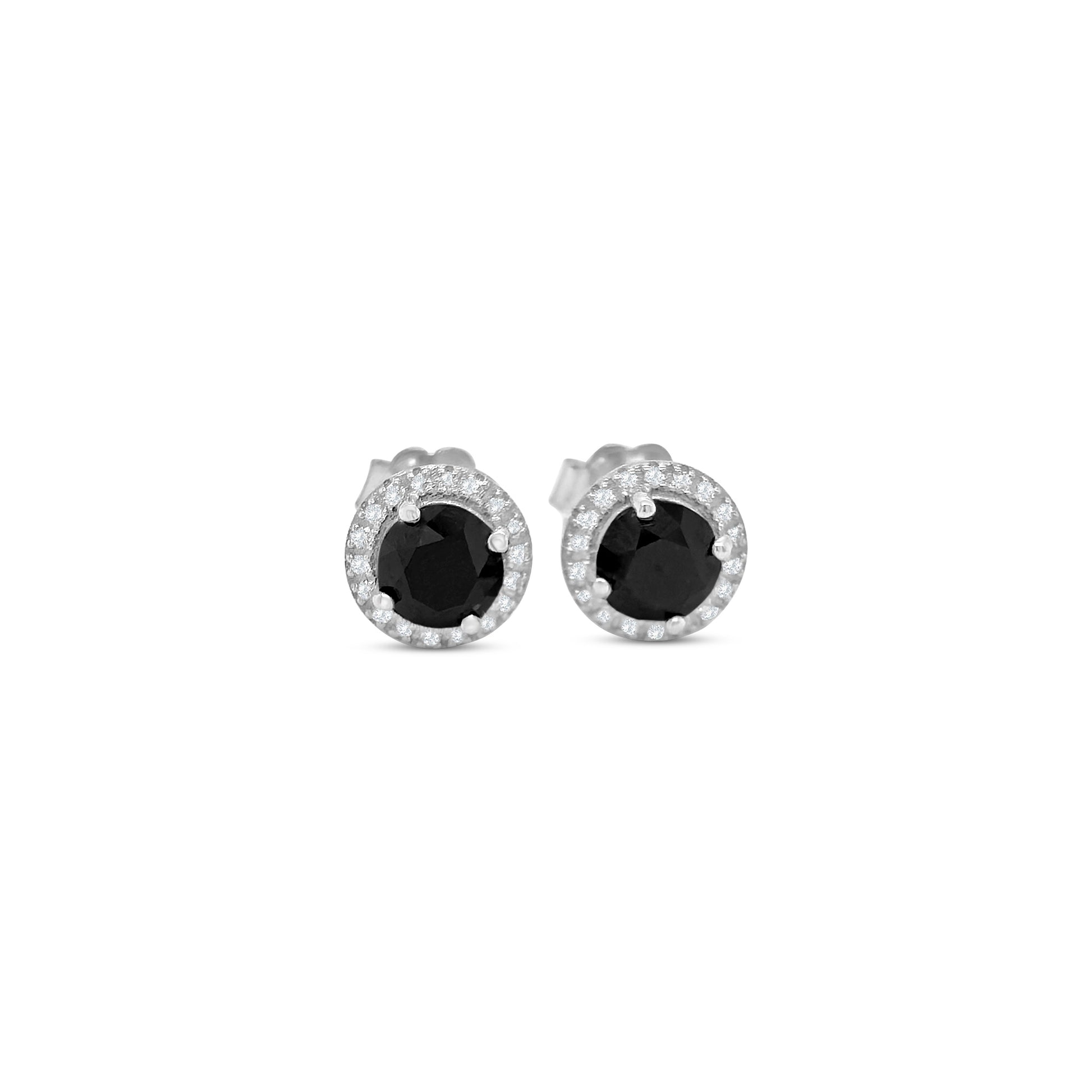 Round Cut Black Diamond & White Diamond Halo Stud Earrings, Black and White Diamond Halo Stud Earrings, Round Black Diamond Studs with Halo, Luxury Black Diamond Earrings, Fine Jewelry Black and White Diamond Earrings, Elegant Black Diamond Halo Studs, Round Cut Black Diamond Earrings, Black Diamond and White Diamond Studs