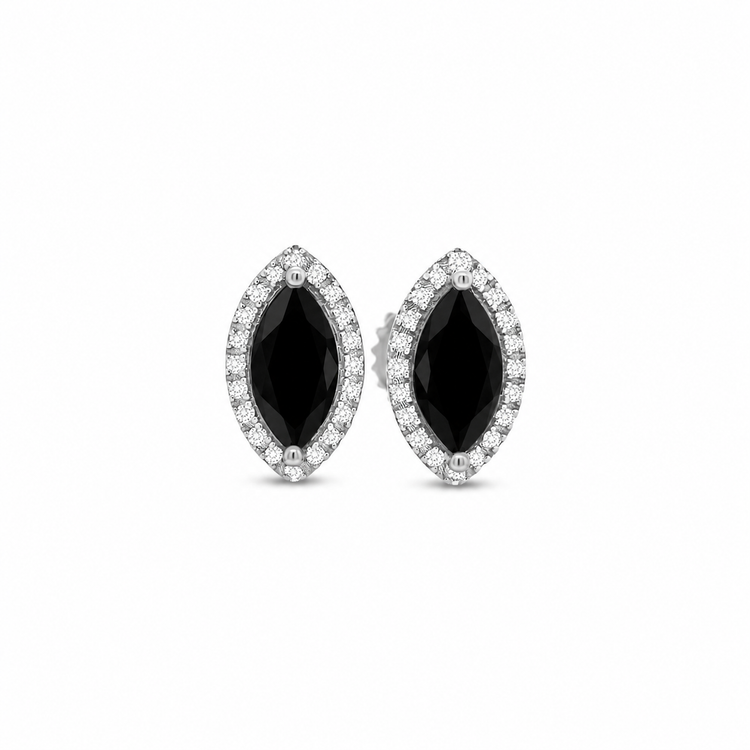 Marquise Black Diamond Halo Stud Earrings