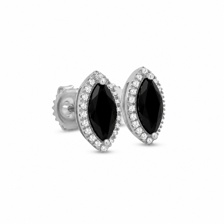 Marquise Black Diamond Halo Stud Earrings