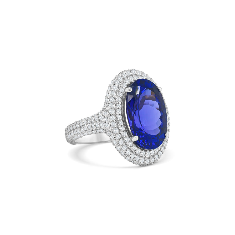 Oval Tanzanite & Double Halo Diamond Ring