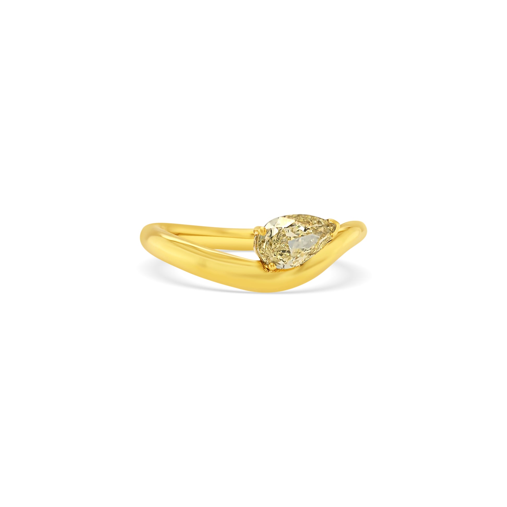 pear shape yellow diamond ring, fancy light yellow diamond, yellow gold engagement ring, twisted band diamond ring, pear cut diamond solitaire, yellow diamond gold ring, modern yellow gold ring, fancy yellow pear shape ring, unique yellow diamond ring, pear shape fancy light yellow diamond