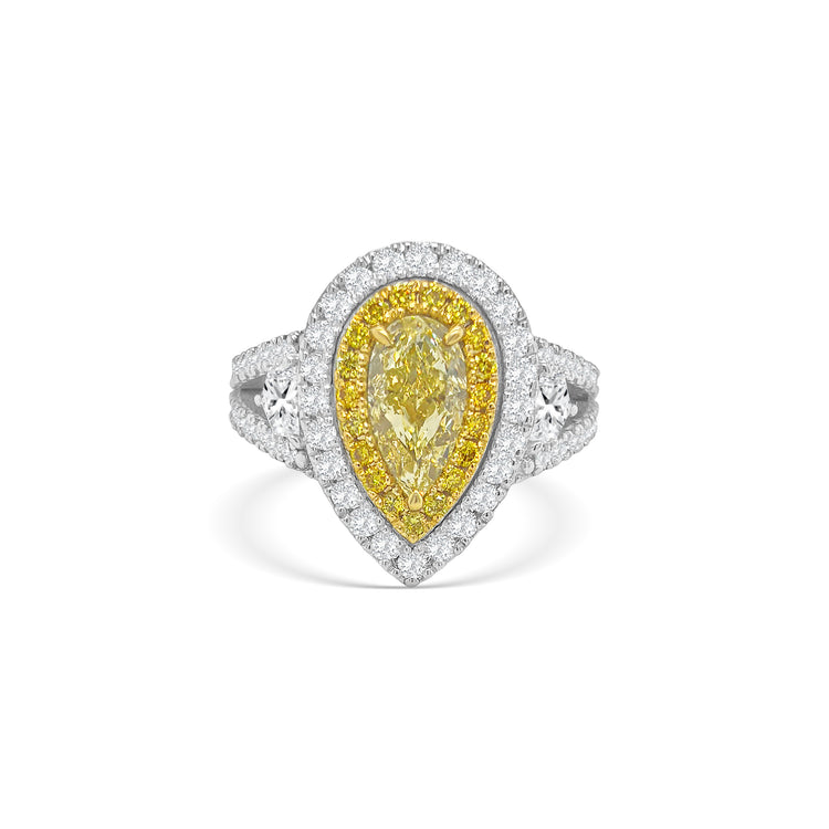 Fancy Yellow Pear Shaped Diamond Halo Ring