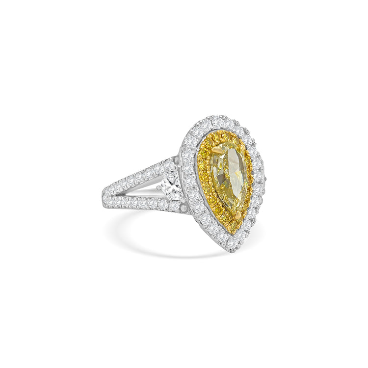 Fancy Yellow Pear Shaped Diamond Halo Ring