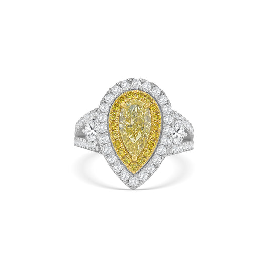 Fancy Yellow Pear Shaped Diamond Halo Ring