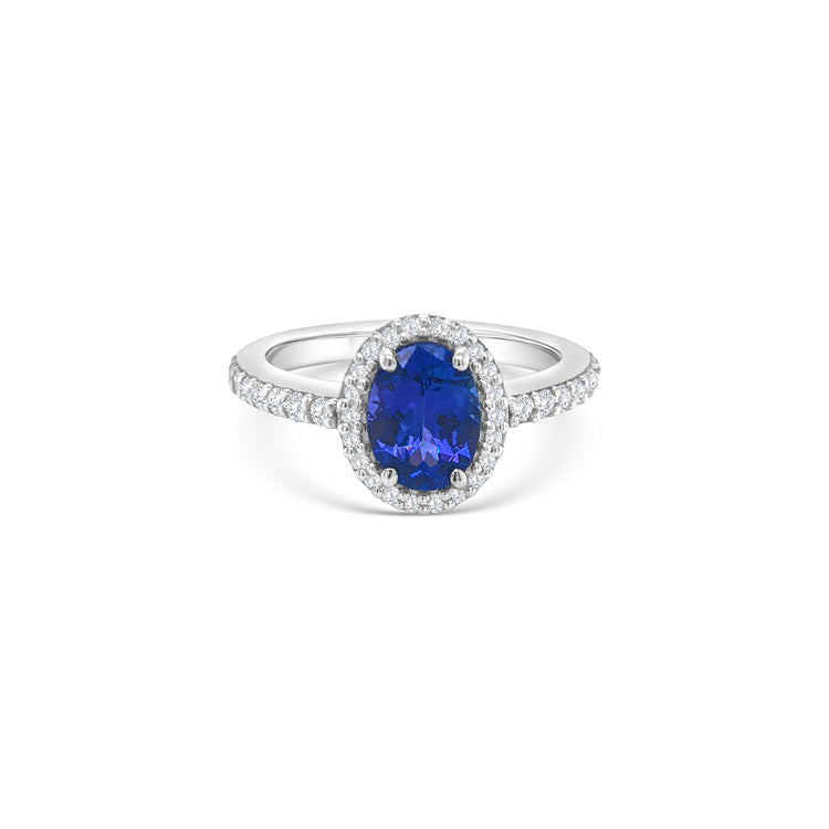 Oval Tanzanite and Halo Diamond Ring