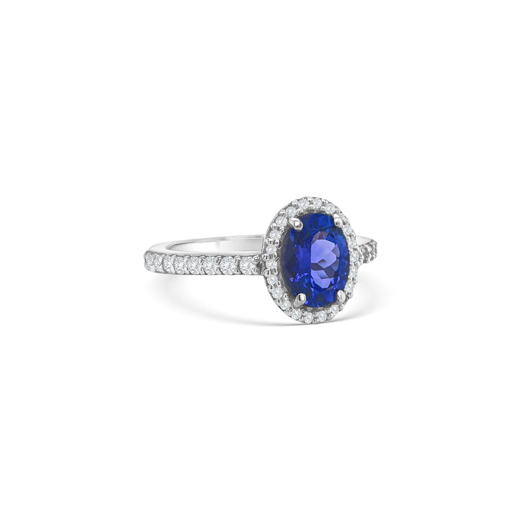 Oval Tanzanite and Halo Diamond Ring