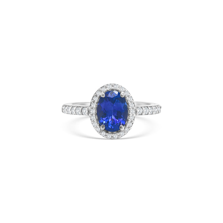 Oval Tanzanite and Halo Diamond Ring