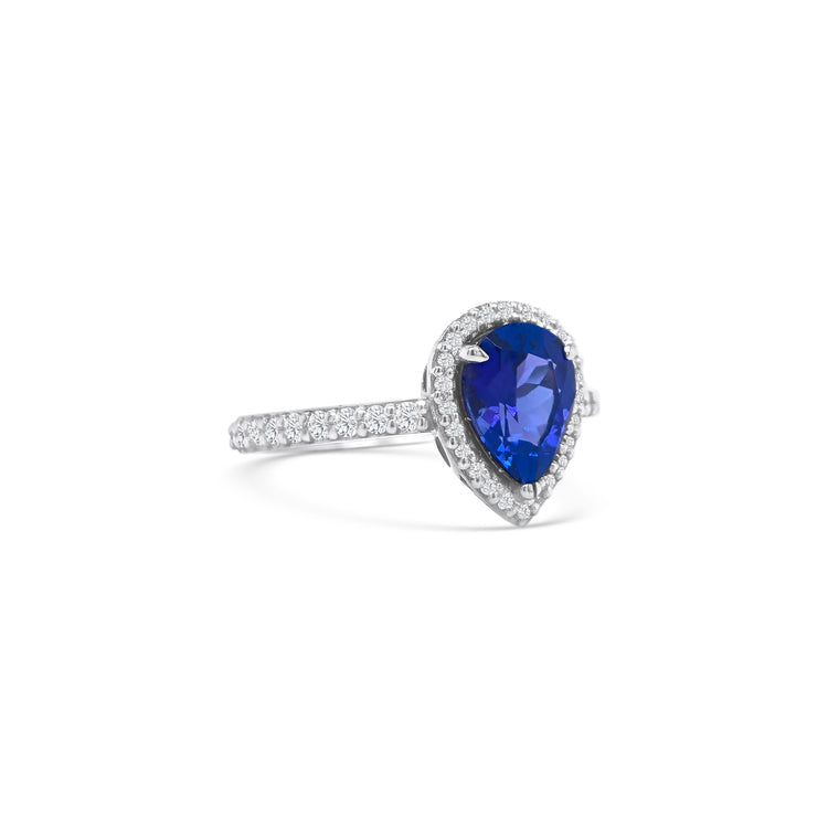 Pear Shape Tanzanite & Diamond Halo Ring
