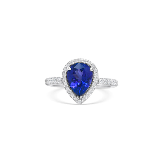 Pear Shape Tanzanite & Diamond Halo Ring