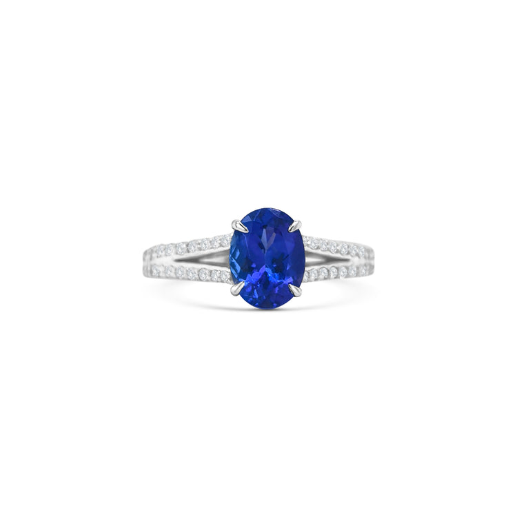 Oval Cut Tanzanite & Split Shank Diamond Ring