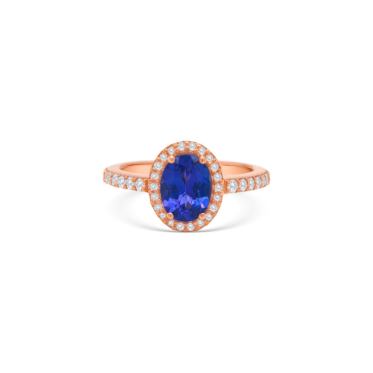 Oval Tanzanite and Halo Diamond Ring
