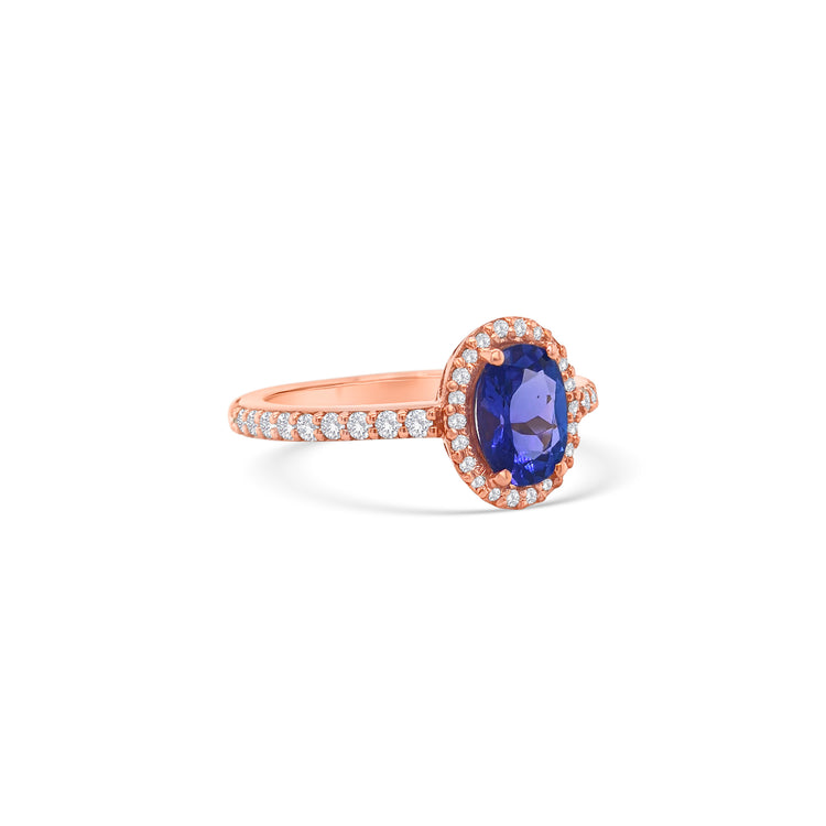 Oval Tanzanite and Halo Diamond Ring