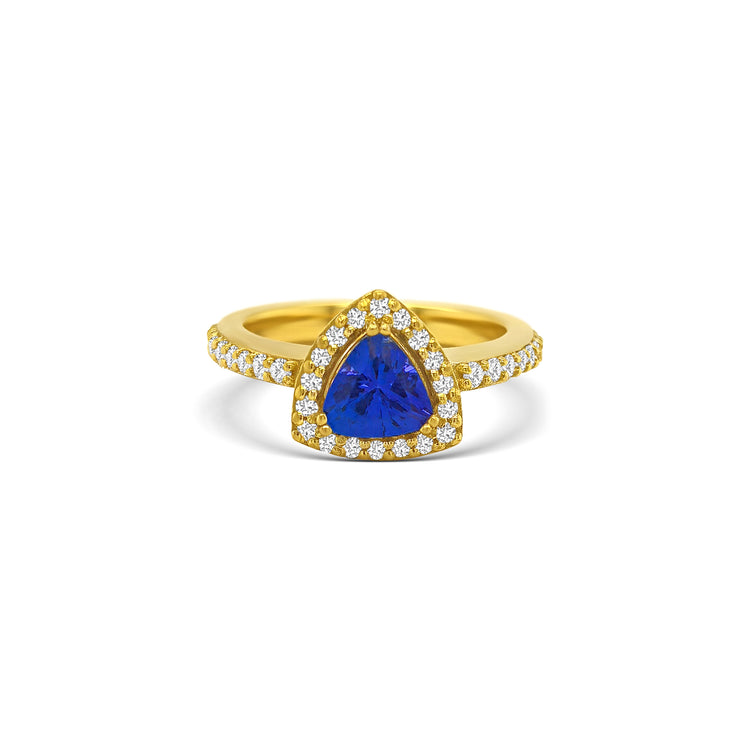 Trillion Tanzanite and Halo Diamond Ring