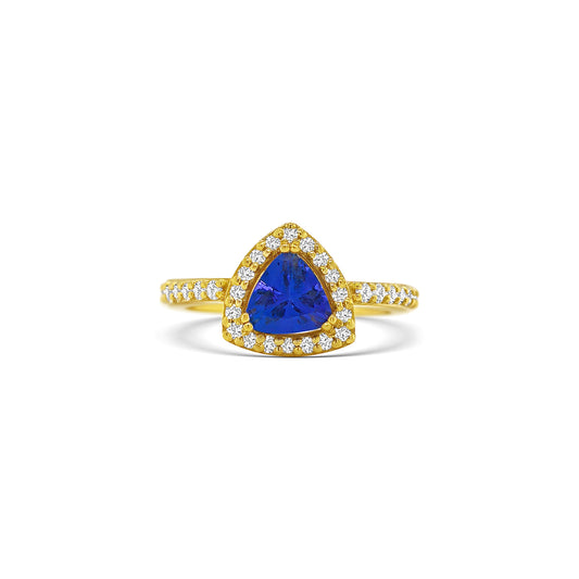 Trillion Tanzanite and Halo Diamond Ring