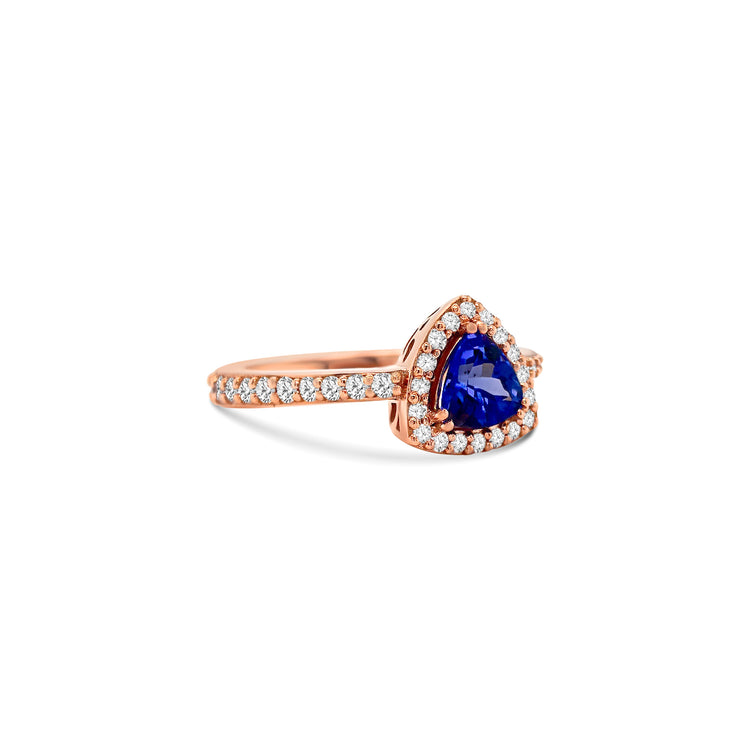 Trillion Tanzanite and Halo Diamond Ring